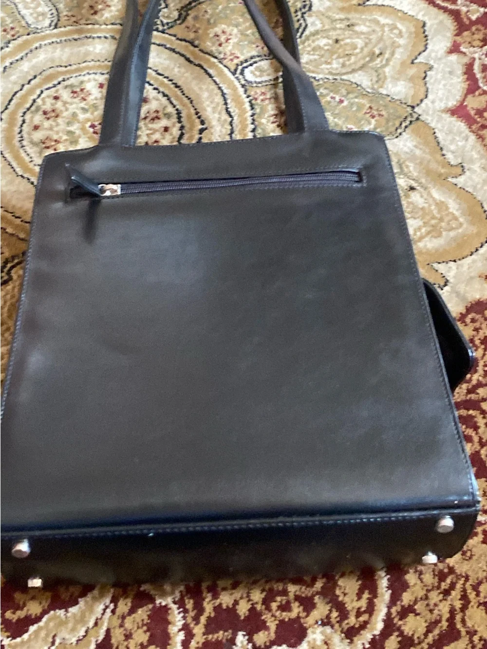 Guess Black Leather Messenger Tote with Silver Hardware